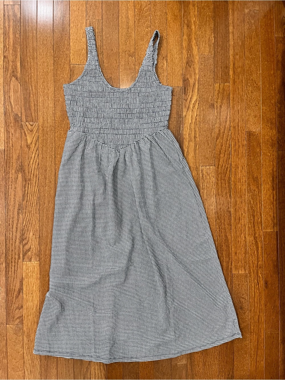 Women’s Navy and White Gingham Smocked Dress